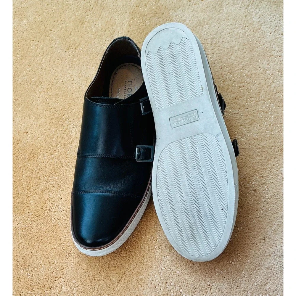 FLORSHEIM Mens Black Leather Double Monk Strap Versatile Loafers Shoes Sz 10.5 M